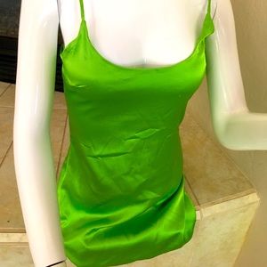 Oh Polly neon green satin dress